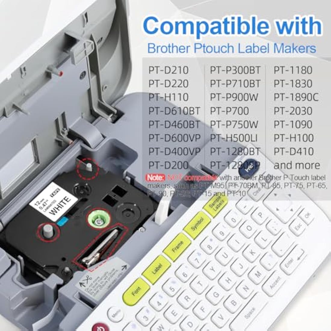 6X Upwinning Aze Label Tape 12mm Compatible with Brother P Touch Label Tape TZe-231 TZ 12mm 0.47 White Laminated Tape Cassette Replace for Brother P-Touch Label Printer 1000 H105 H107 E110 H200 D210