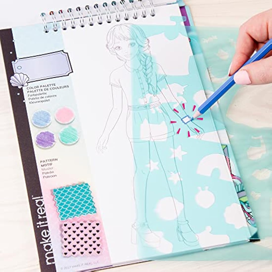 Make It Real – Fashion Design Sketchbook: Pastel Pop. Inspirational Fashion Design Coloring Book for Girls. Includes Sketchbook, Stencils, Puffy Stickers, Foil Stickers, and Fashion Design Guide…