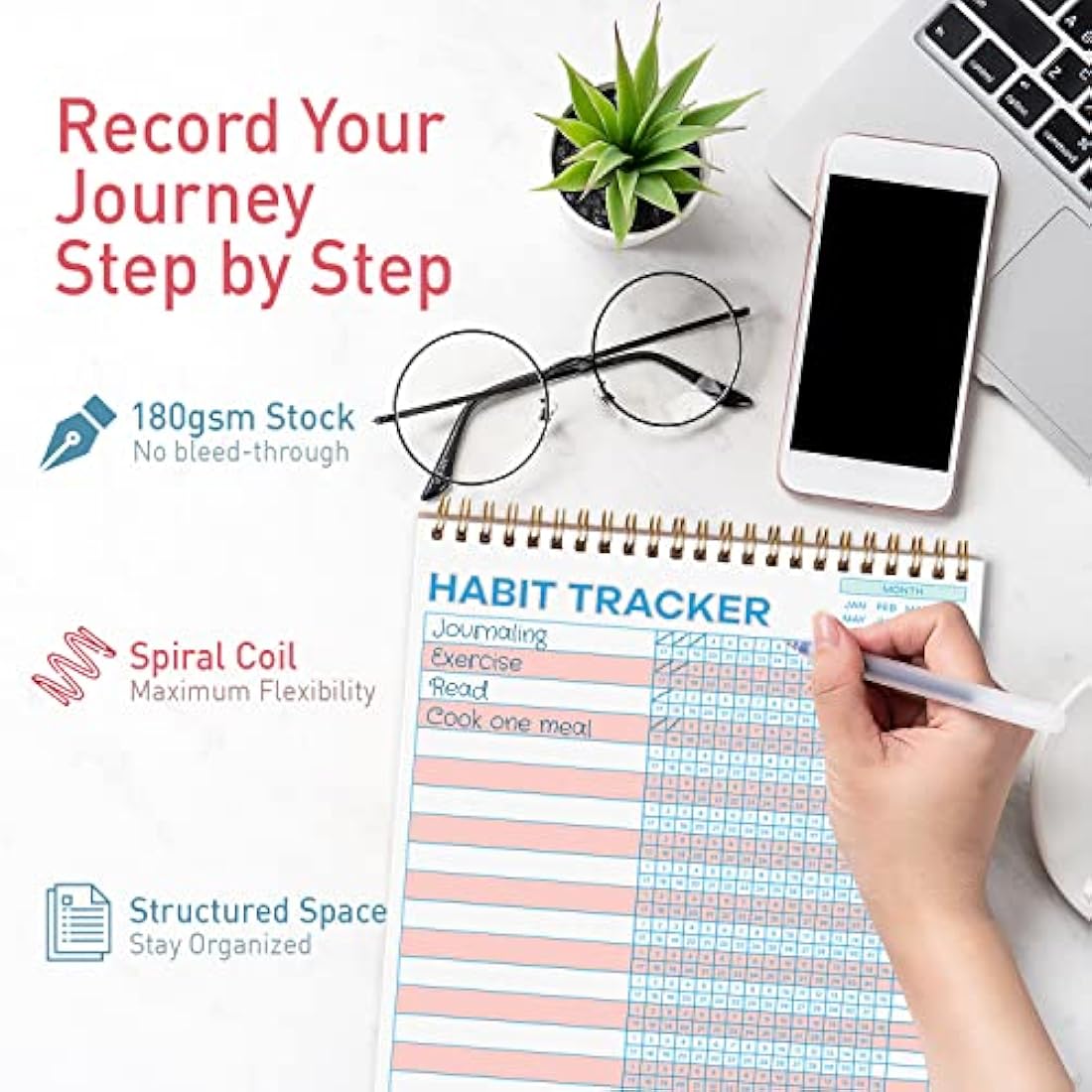 S&O Striped Habit Tracker Calendar - 24 Month Daily task Journal - Undated Routine Planner with Personalized Goal Chart for Health, Fitness & Finance - Weekly Chore Chart for Adults