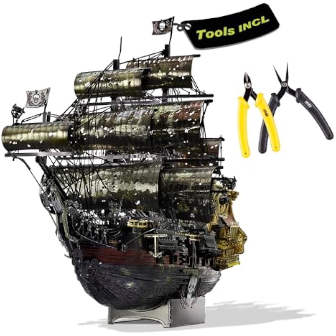 Piececool Metal 3D Puzzle Queen Anne's Revenge with Tool, Pirate Ship Model Kits for Adults to Build, 304 Stainless Steel, Assembly is required, Difficulty level 5