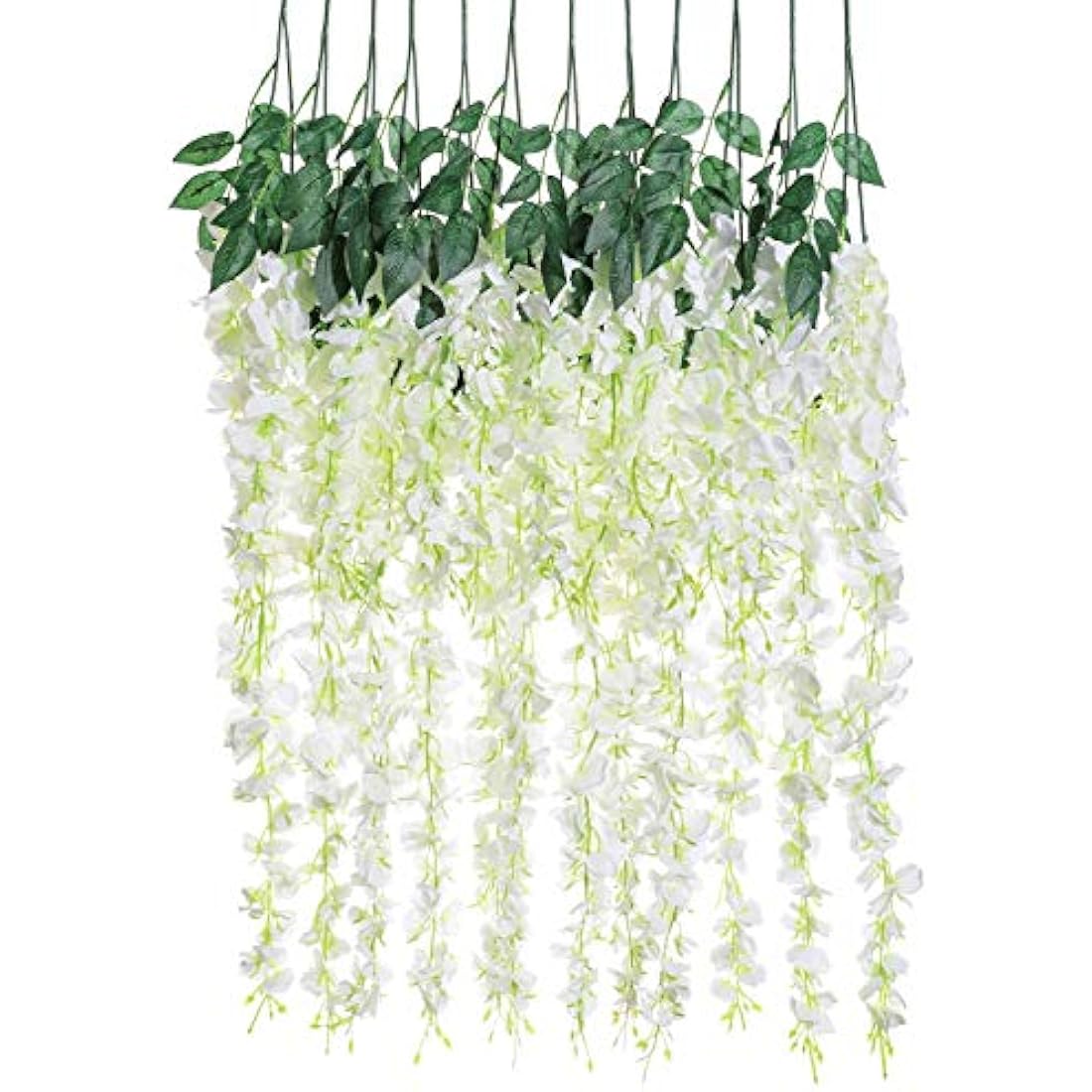 Veryhome 12PCS Artificial Wisteria Hanging Garland Fake Wisteria Vine Hanging Flower Bush String Artificial Flowers for Wedding Decorations,3.6 Feet (White)
