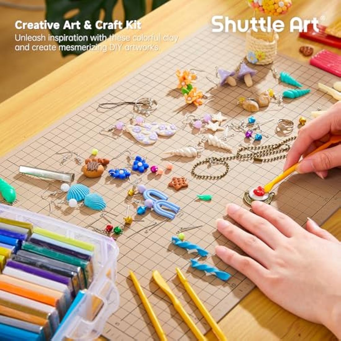 Shuttle Art Polymer Clay, 60 Colours Oven Bake Modeling Clay Kit with 19 Sculpting Clay Tools and Accessories, Non-Stick, Non-Toxic, Ideal DIY Craft for Kids