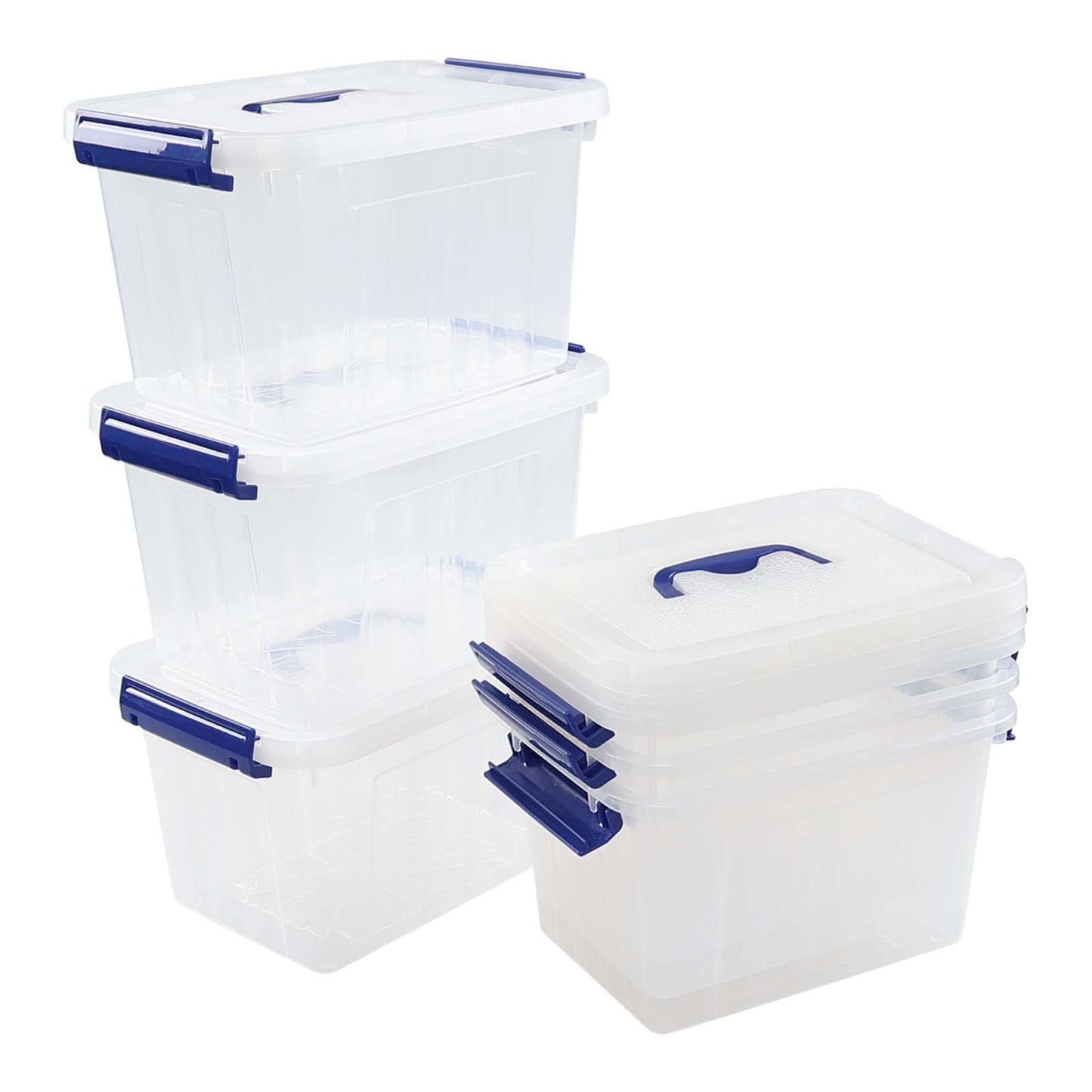 Minekkyes 6 Pack Clear Plastic Stackable Storage Boxes, Organizing Container with Handle and Secure Latching Buckles (6 Litre)