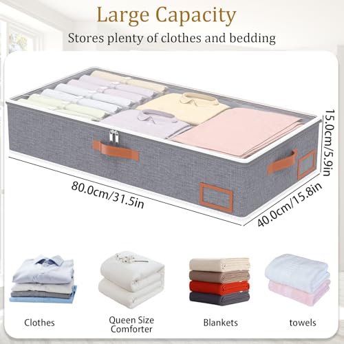 Yawinhe Foldable Under Bed Storage Bags, Closet Organizers, Large Containers with Sturdy Zipper, Clear Window and Reinforced Handles, for Bedding, 2