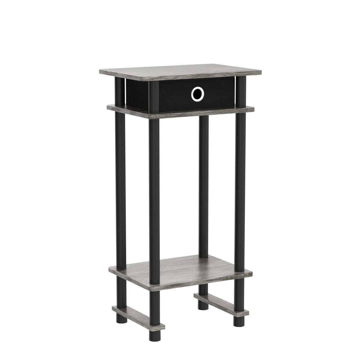 Furinno TURN-N-TUBE Side Table Set of 2, 3-Tier End Table with Storage Bin, Open Shelf Night Stand, Bedside Table, for Living Room, Bedroom