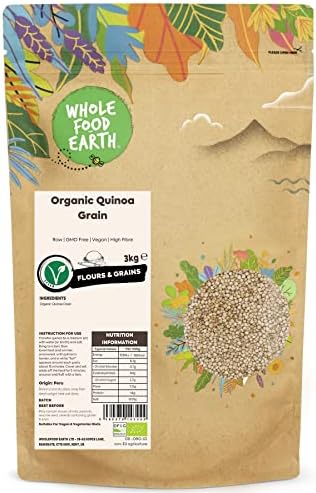 Wholefood Earth Organic Quinoa Grain – 3 kg | Raw | GMO Free | Vegan | High Fibre | Certified Organic