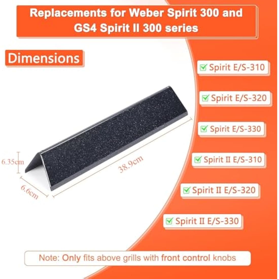 GFTIME 7636 Flavorizer Bars 38.9CM spare parts for Weber Spirit II/LX 300 series E/S-310, Spirit 300 Series E310 S310 E320 S320 E330 S330, Heat Plate Gas Grill Replacement With Front Control Panels