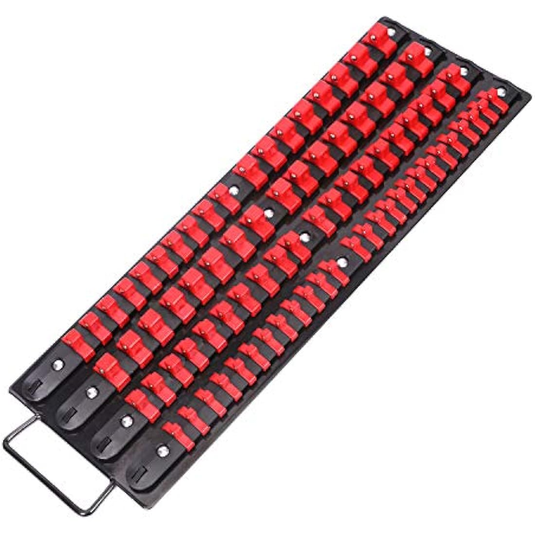 CASOMAN 80-Piece Portable Socket Organizer Tray, 1/4-Inch, 3/8-Inch, 1/2-Inch Tool Trays, Heavy Duty Socket Organizers Rack, Black Rails with Red Socket Holders