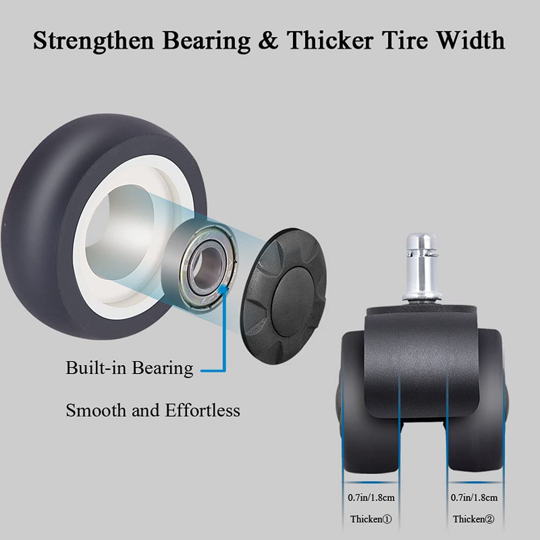 Office Chair Wheels,Rubber Tire Widened Design Protecting Floors Set of 5