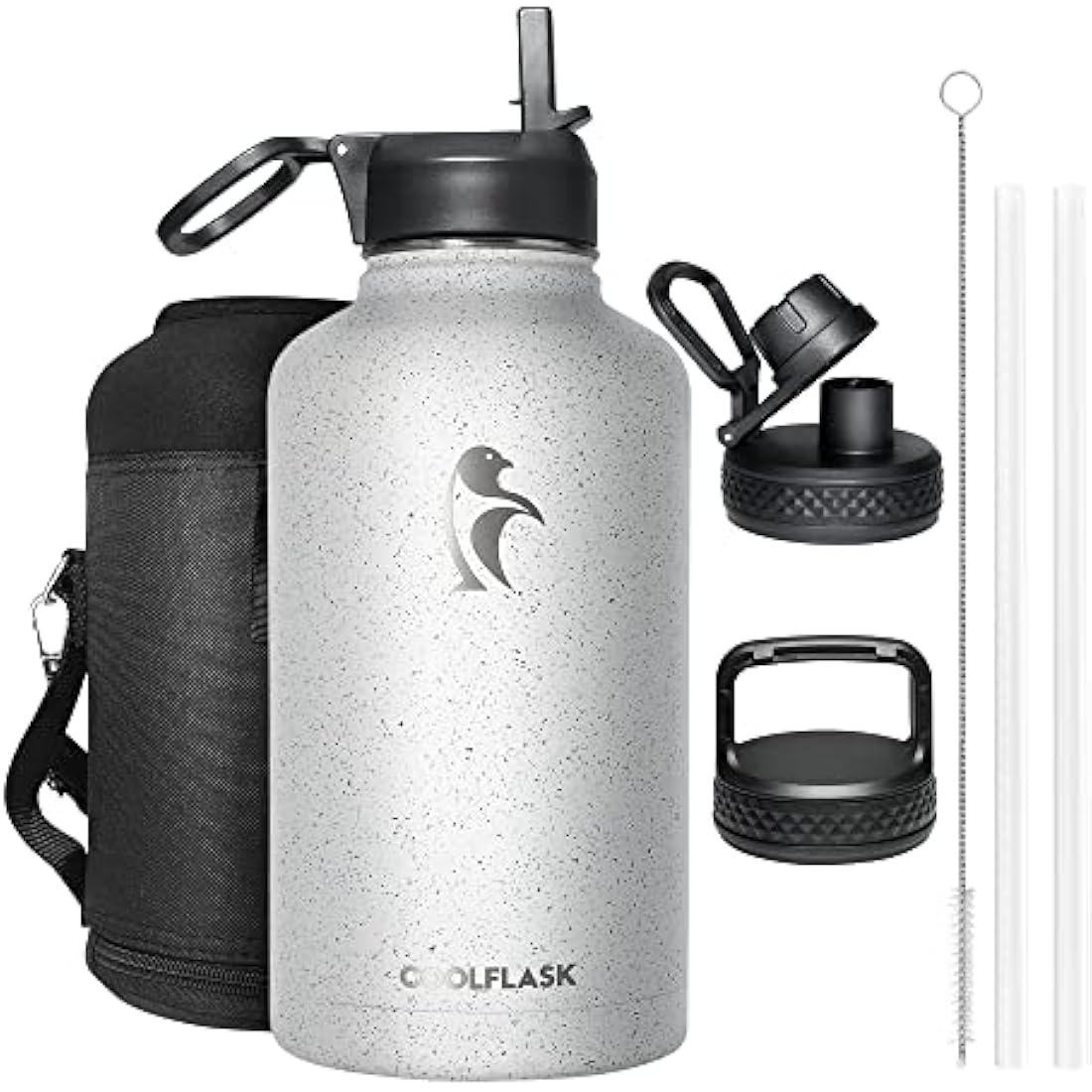 Coolflask Insulated Water Bottle 2L, Half Gallon Water Jug with Straw & 3 Lids, Large Insulated Water Bottle, Stainless Steel Vacuum Water Bottle for Gym, Sports and Travel, Starry White