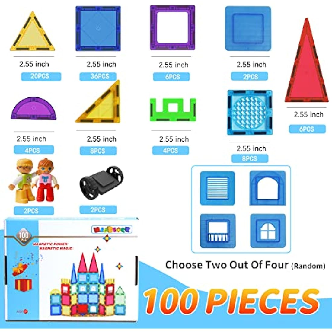 Magblock 100PCS Magnetic Building Blocks Set-Magnetic Tiles for Kids, Magnet Construction Educational Toys Set Gift for 3 4 5 6 Years Old Boys Girls