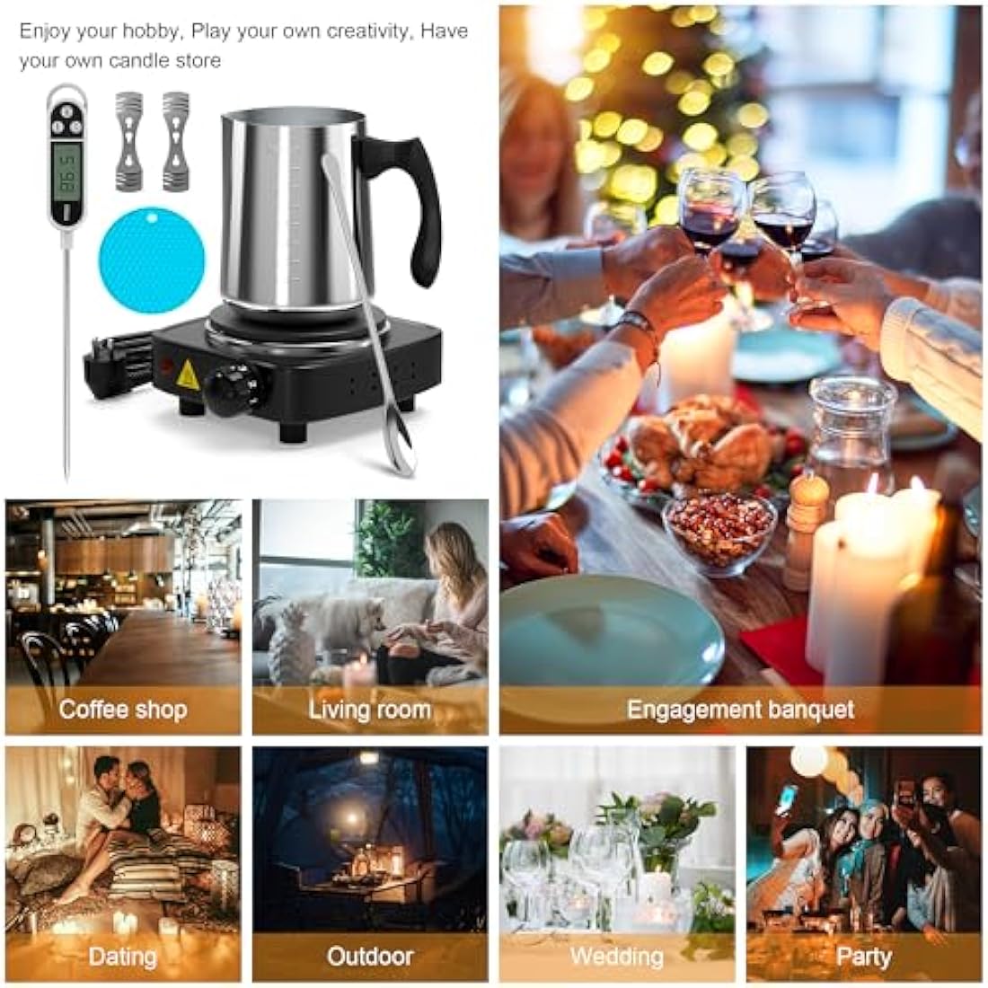 Ohcans Candle Making Kit with Electronic Hot Plate, Candle Making Kit for Adults, DIY Starter Candle Making Supplies, with 900ml Candle Pouring Pot, Stirring Spoon, Wicks Holder, Thermometers