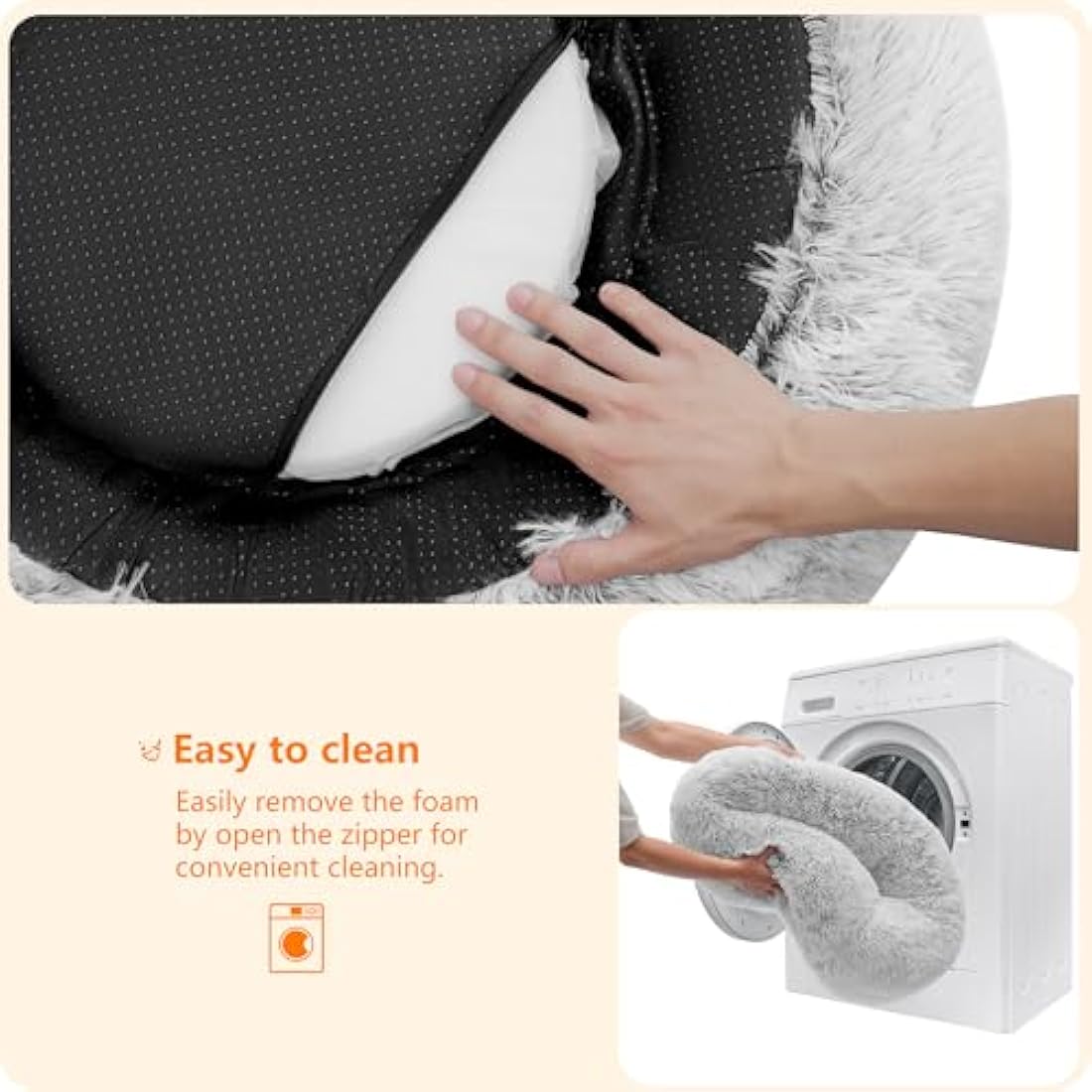 HMTOPE Dog Bed Round Orthopedic Dog Cushion Egg Crate Foam Dog Sofa Cat Bed Donut Cosy Dog Basket Washable, 70 cm Ø, Light Grey