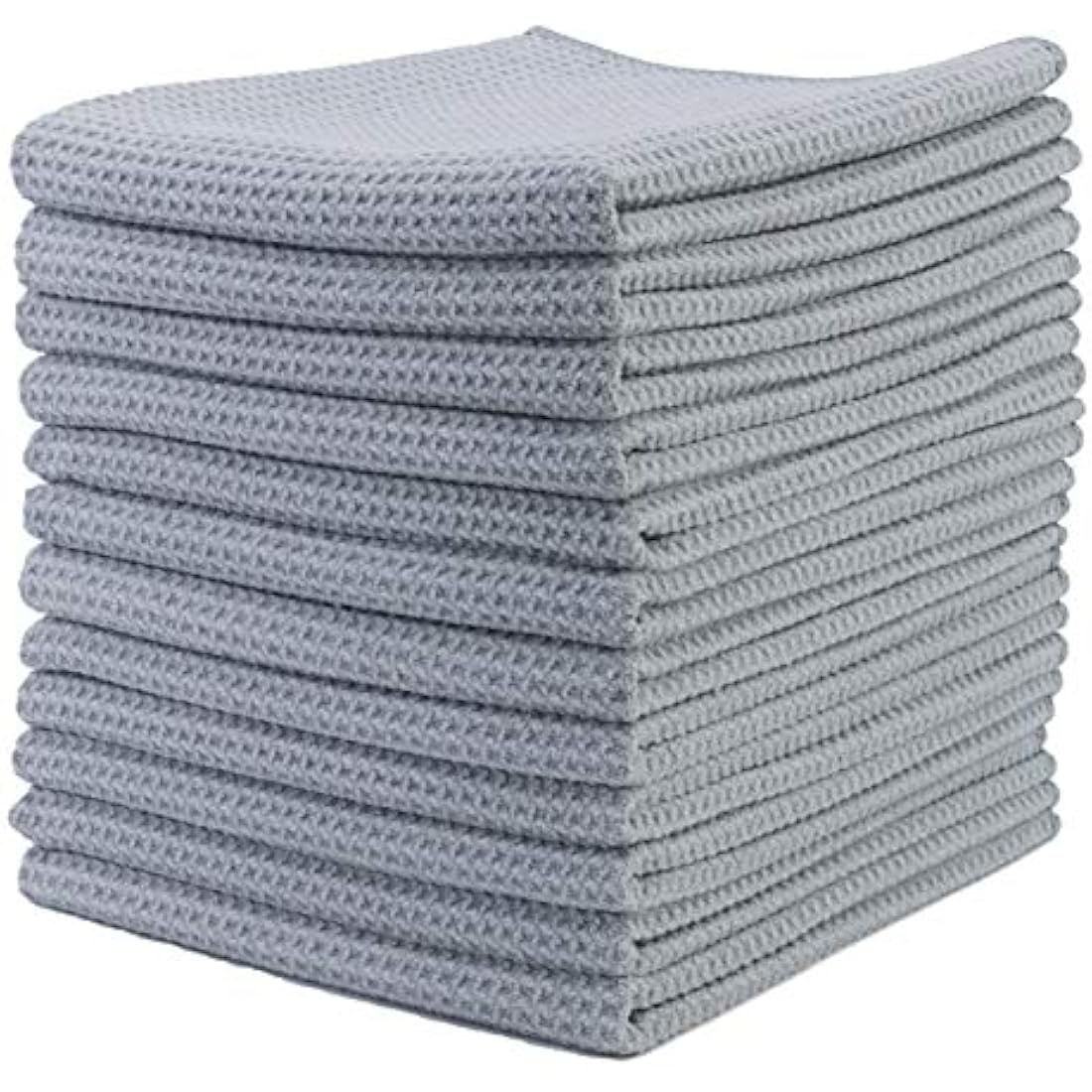 POLYTE Premium Microfibre Kitchen Dish Tea Towel Waffle Weave (Gray, 40x71) 12 Pack