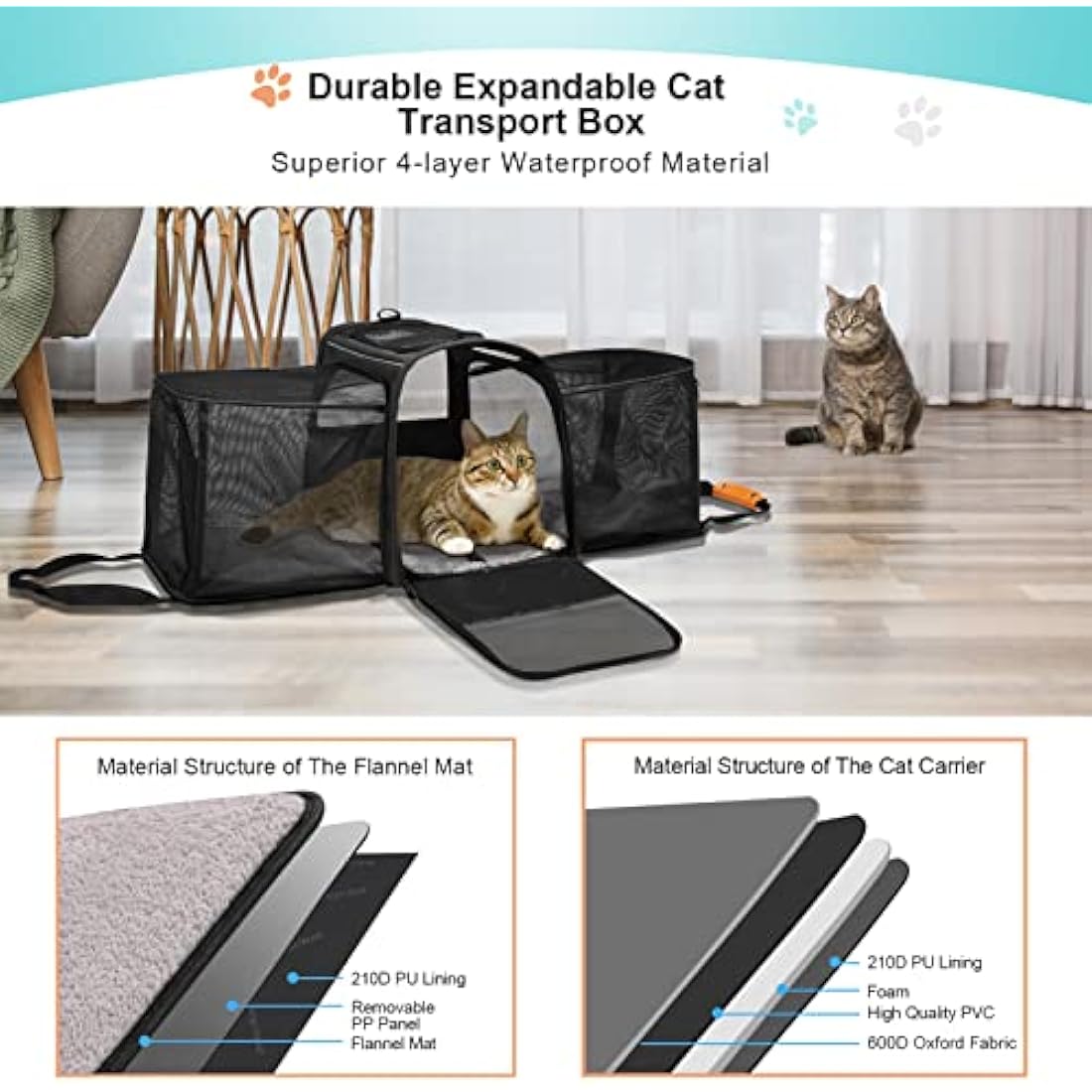 Morpilot Soft Sided Pet Carrier Bag for Small Dogs, Puppies, Medium and Large Cats, Expandable, Airline Approved, with Breathable Mesh and Locking Safety Leash, Grey