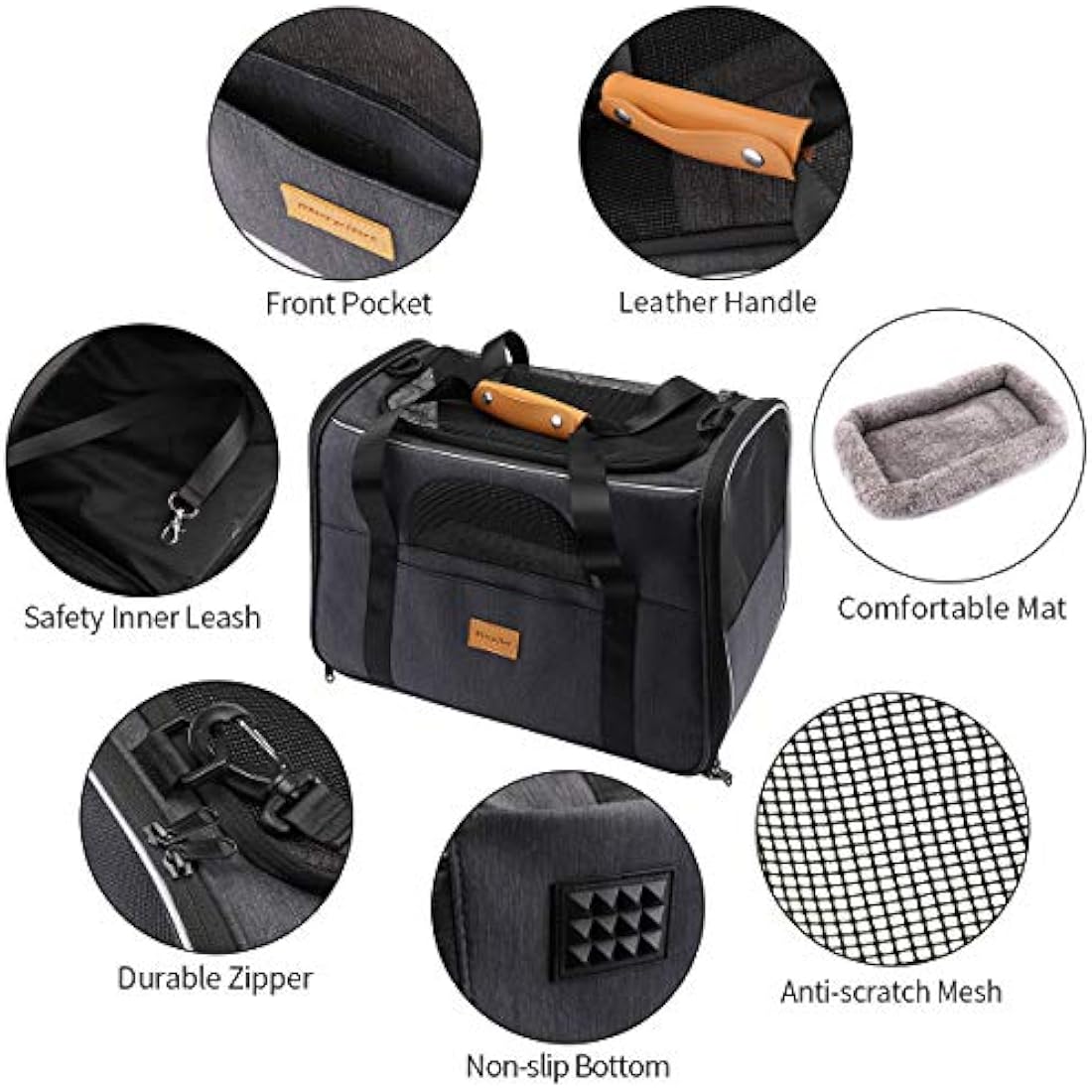 Morpilot Cat Carrier, Airline Approved Pet Carrier, Portable Dog Bag, Breathable Small Travel Cage with Adjustable Shoulder Strap and Bowl, Grey