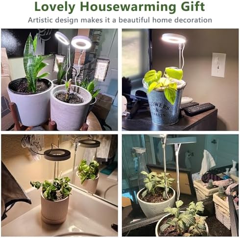 Kullsinss Grow Lights for Indoor Plants Full Spectrum Halo Growing lamp with Detachable Base Height Adjustable 3 Colors 10 Dimming Automatic Timer Plant Light for Small Plants Growing 2-Pack BL-C10B