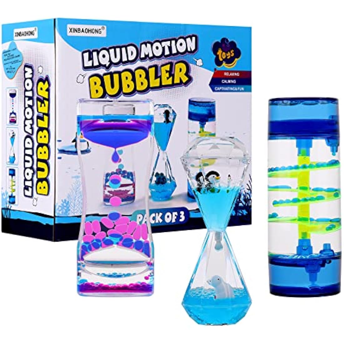 XINBAOHONG Sensory Toy for Relaxation, Motion Timer, Color Lava Lamp, 3 Pack Incredibly Effective Calming Stress Relief Hourglass Toy Liquid Motion Bubbler for Kids and Adults