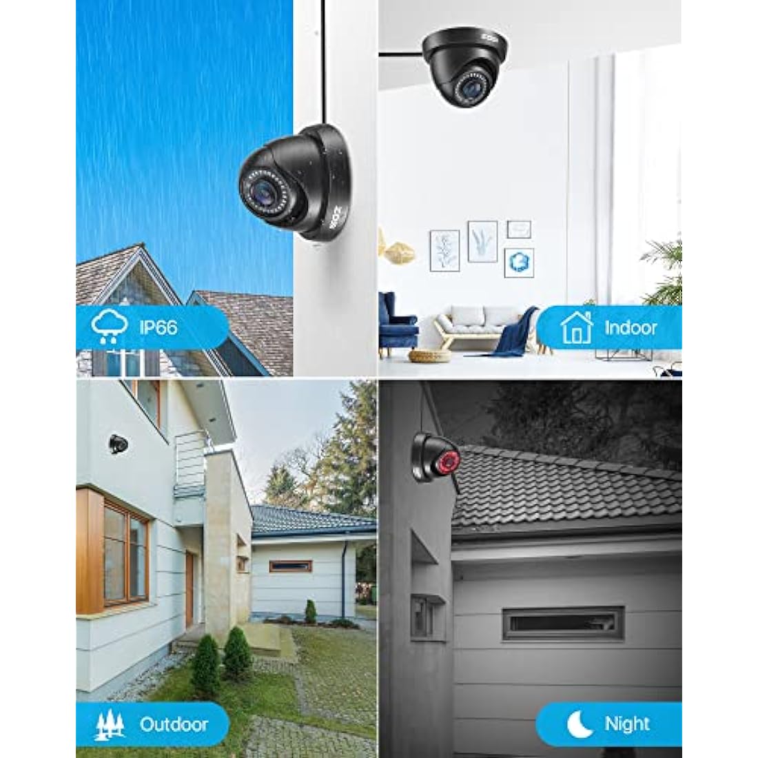 ZOSI 1080P CCTV Camera Surveillance outdoor Indoor, 1920TVL Hybrid 4-in-1 TVI CVI AHD CVBS Camera for Home Security, 24PCS IR Leds 3.6mm Lens 80ft Night Vision, IP66 Weatherproof, AI Detect, Black
