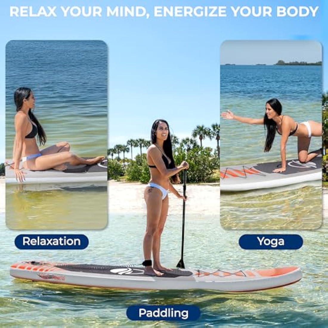 SereneLife Inflatable Stand Up Paddle Board, SUP Board- Paddleboards for Adults & Youth, Surfing Board Kit, 0.63cm Thick Standup Paddleboarding, Non-Slip Deck, Wide Stance, Surf Control w/Backpack