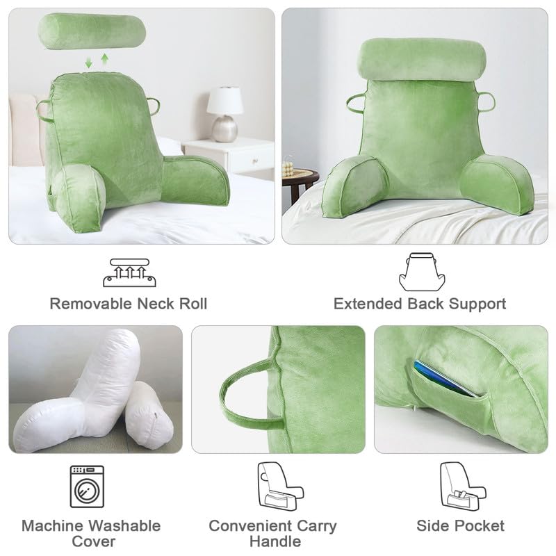 Mingfuxin Reading Pillows for Bed Sofa, Bed Backrest Pillows with Neck Arm Back Support Pillow, Adult Back Reading Cushion with Detachable Neck Roll &