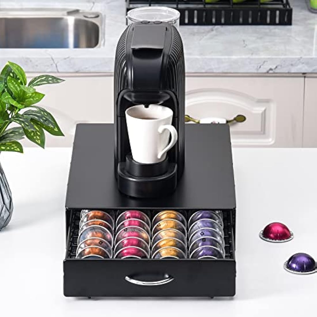 SYSYLY Coffee Capsule Storage Drawer Tray for 40 Vertuoline pods,Coffee Pod Holder Box,Organiser & Machine Stand