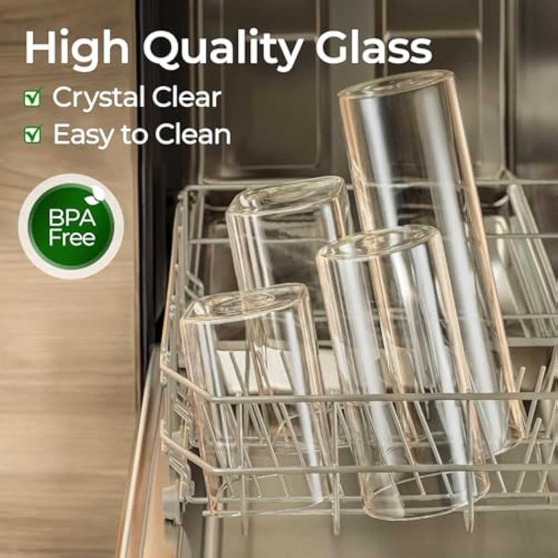 ComSaf Airtight Glass Food Storage Jars Set of 6, 600ml Clear Glass Food Storage Container with Sealing Wooden Lid, Stackable Spice Jar, Round Kitchen Canister for Sugar, Tea, Coffee bean, Pasta