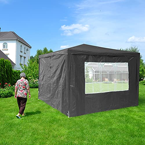 Relaxdays Side Wall Set of 2 H x W 2 x 3 m Gazebo Wall with Window, Waterproof, Side Panels for Gazebos, Grey