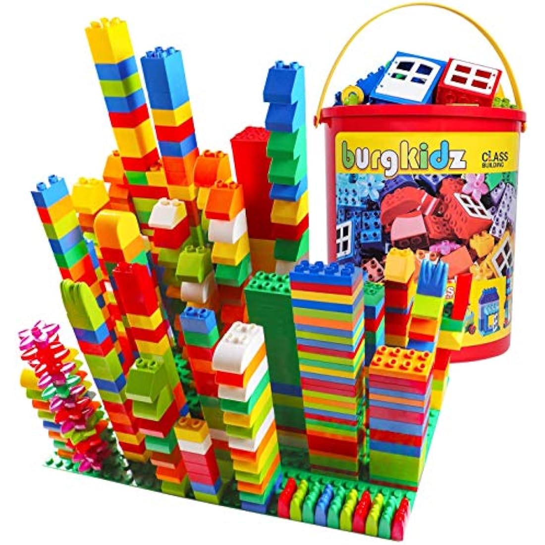 Big Building Block Set - 214 Pieces Toddler Educational Toy Classic Large Size Building Block Bricks - 13 Fun Shapes and Storage Bucket - Compatible with All Major Brands Bulk Bricks Set for 3+ Ages