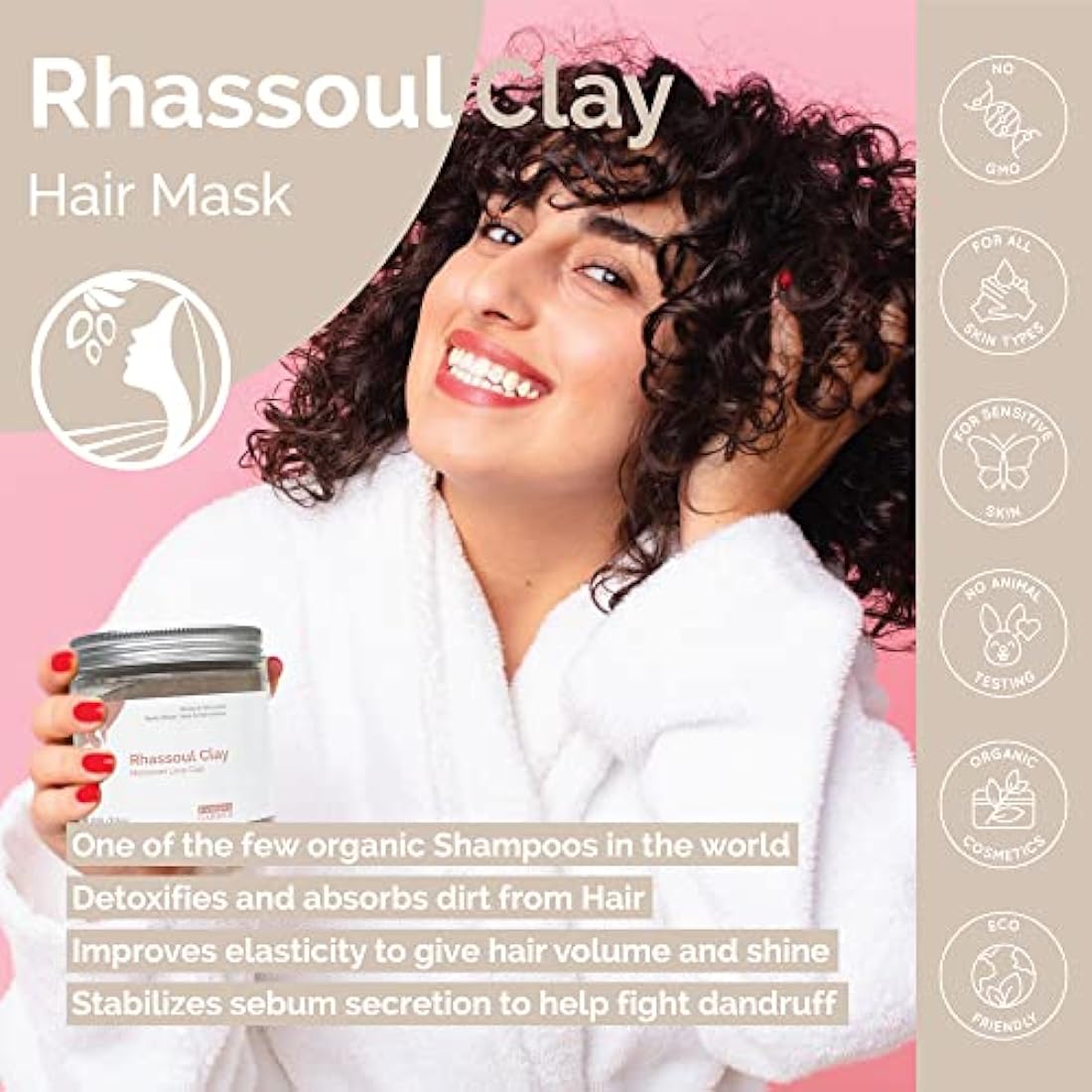 Fatima's Garden Rhassoul with Rose Petals - Soothing Face & Hair Mask, 150g