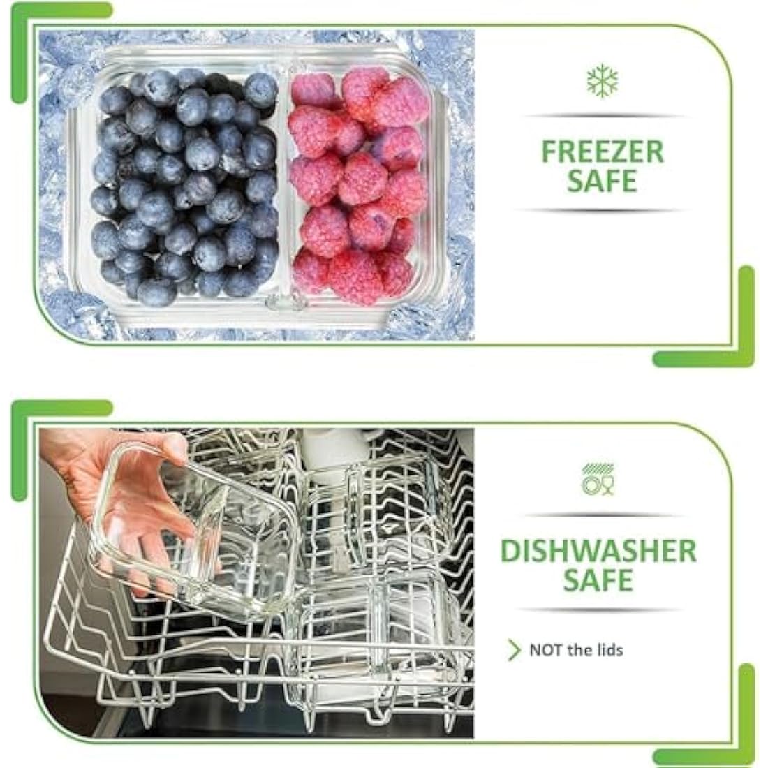 [5-Pack] Food Prep & Storage Glass Containers with Lids - Airtight Glass Meal Prep Containers Reusable (850 Millilitres - 2 Compartment)