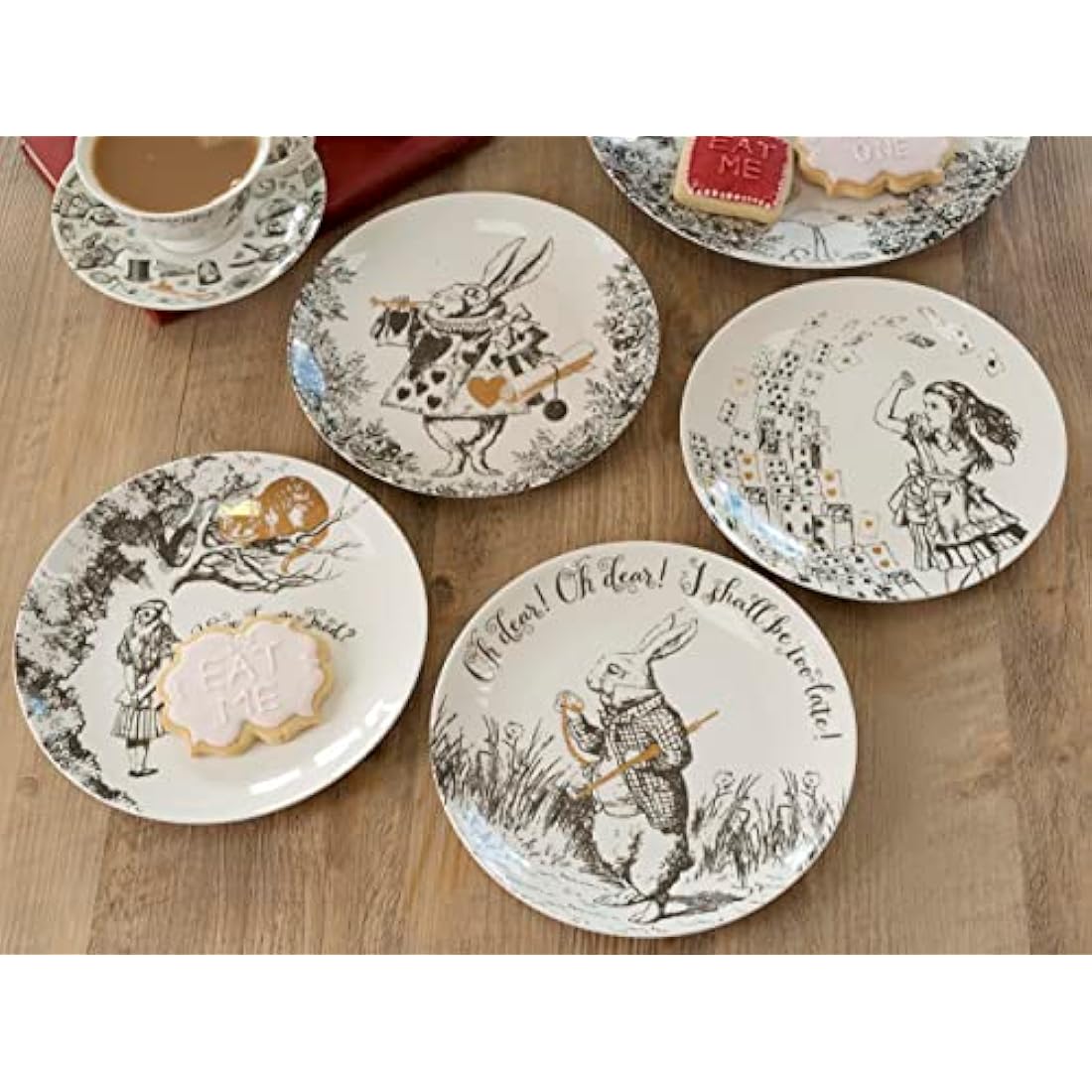 V&A Alice in Wonderland Side Plates, for Dinner, Afternoon Tea or Breakfast, Fine China, 20.5 cm (8"), Set of 4, White