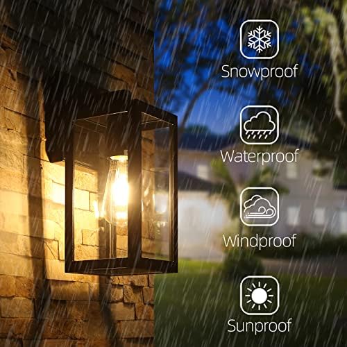 BRIMMEL Outdoor Wall Lights Black Wall Lantern Porch Light, Aluminum Exterior Wall Lanterns with Clear Glass Shade Anti-Rust Outdoor Wall Sconce Light Fixture, Matte Black, 2 Packs