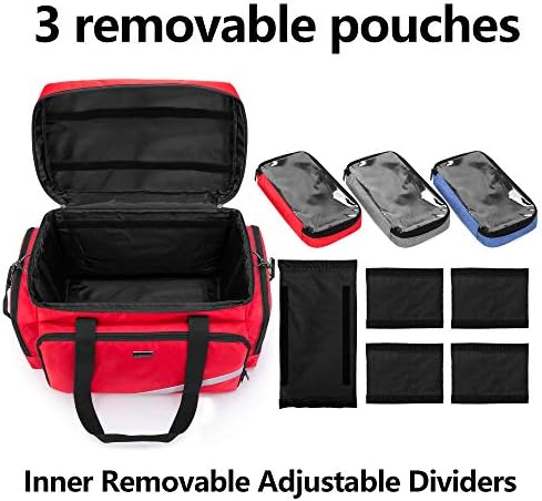 Trunab First Aid Bag Empty, Professional Medical Bag Emergency Responder Trauma Bag with Inner Dividers and Anti-Slip Bottom, Ideal for EMT, EMS, Paramedics