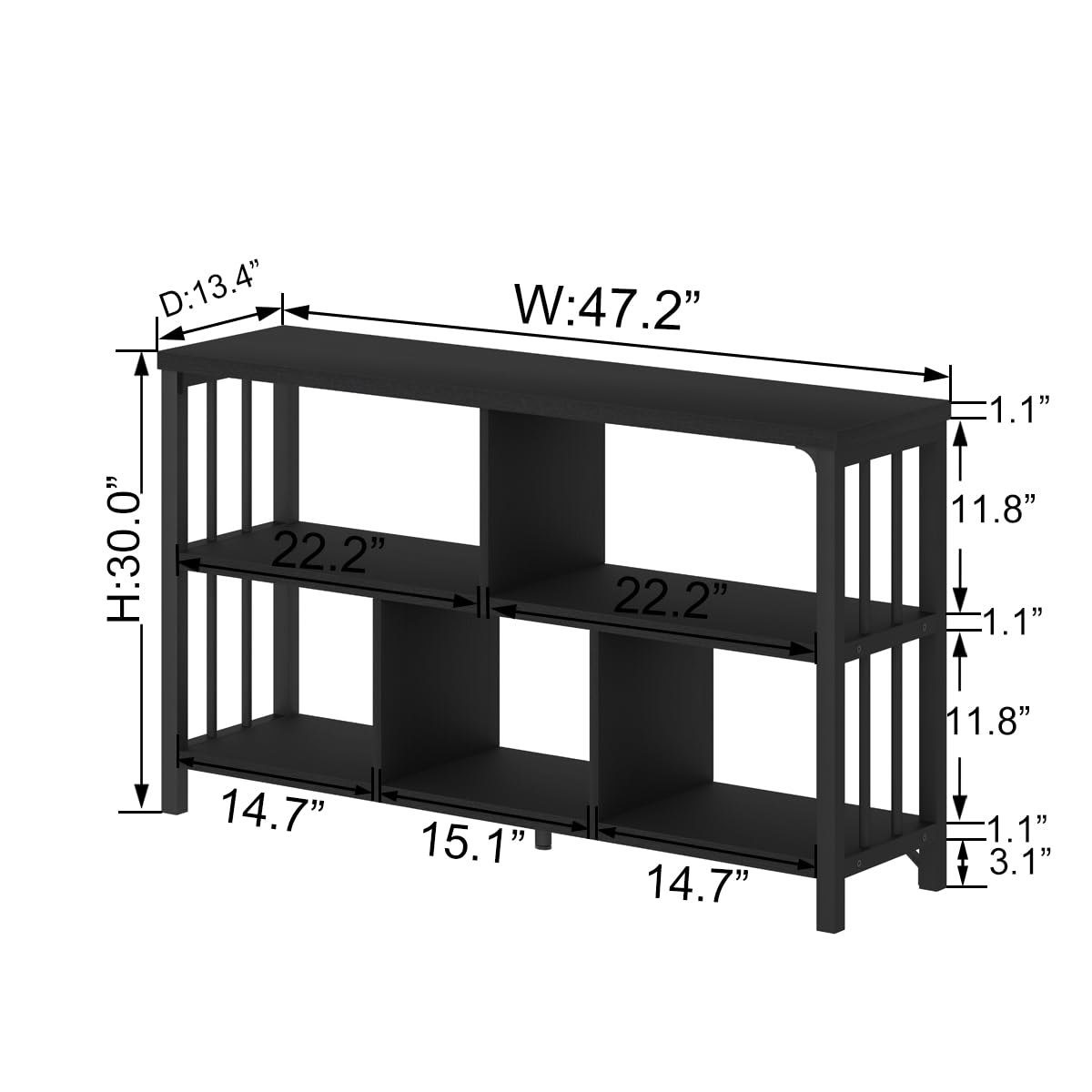 IBF 5 Cube Storage Organizer Bookshelf Low Bookcase 120cm Black Oak