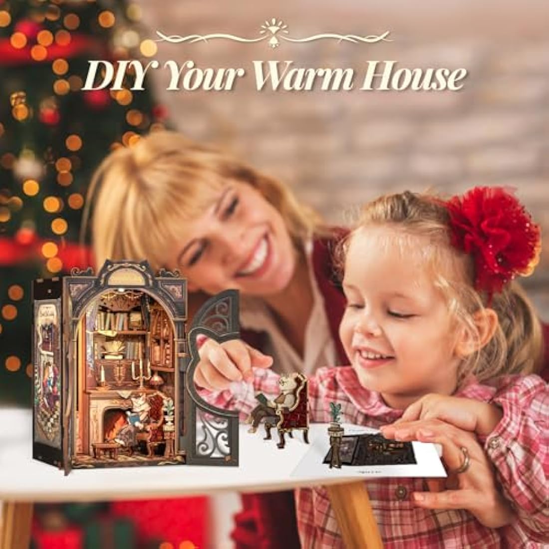 CUTEBEE Book Nook Kit-DIY Miniature House Kit for Adults,Dollhouse Bookshelf Decor 3D Wooden Puzzle Bookend Craft Model Kits for Adults to Build Gift(Count Cat's Study)