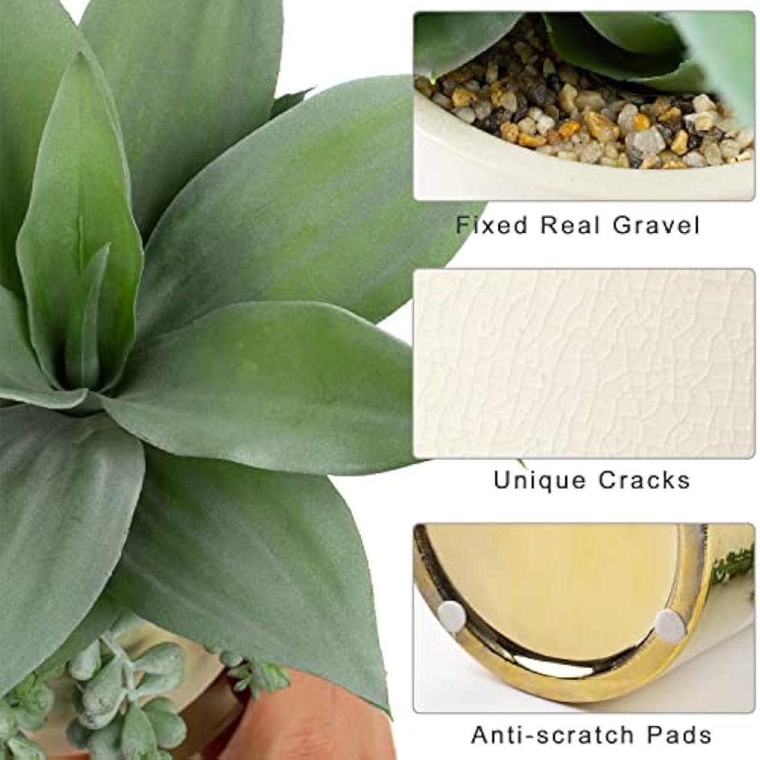 Hollyone 30CM Artificial Succulent Plants, 12" Fake Maguey with Succulents in Gold Ceramic Pot, Decorative Faux Plant Potted Indoor for Home Decor, Living Room, Shelf, Table, Desk, Office Decorations