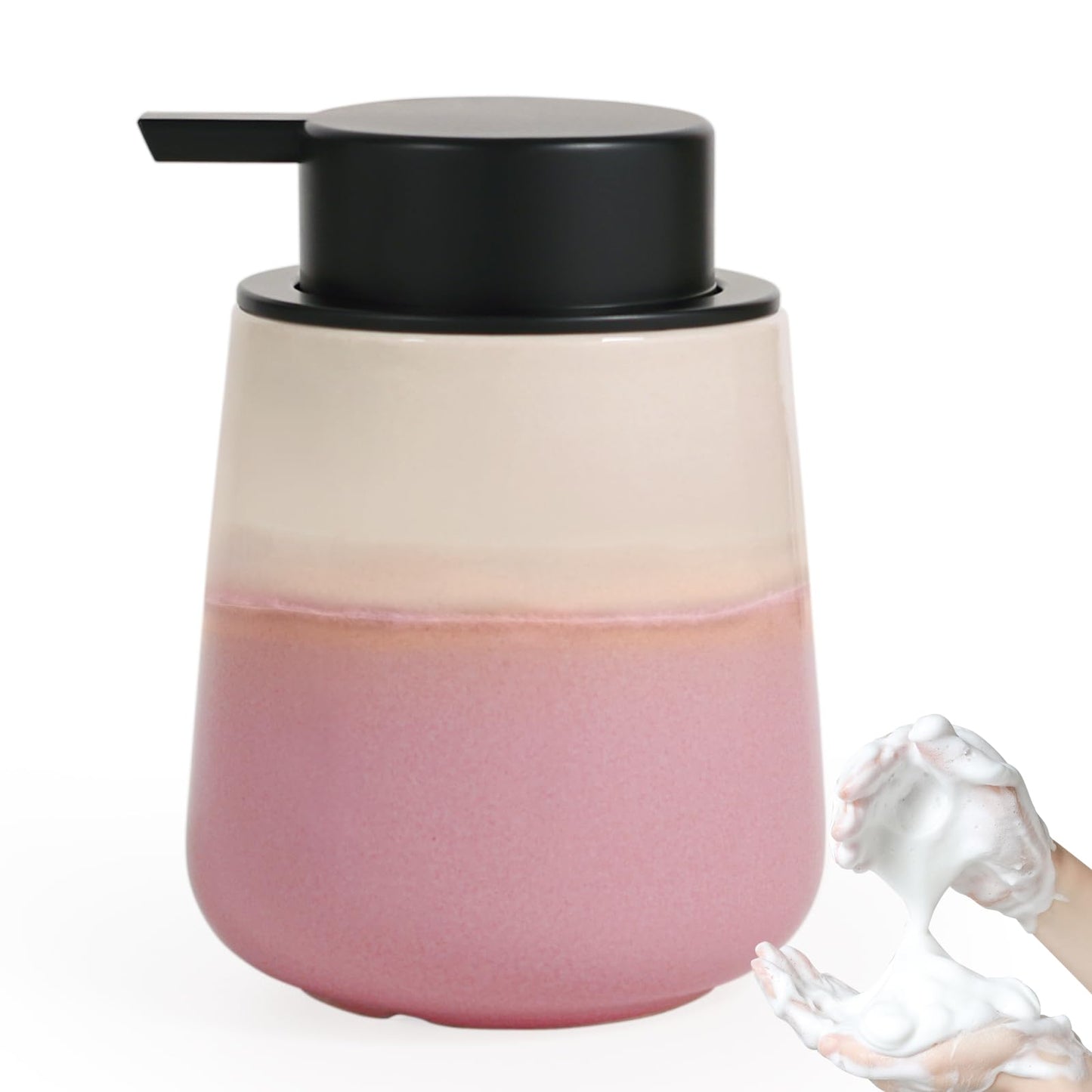 Autumnlife Foaming Soap Dispenser Pink - 12oz Foam Hand Soap Dispenser Bathroom, Ceramic Dish Soap Modern Dish Soap Pump Dispenser for Kitchen, Beige