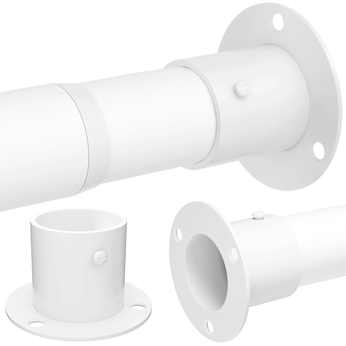 Wardrobe Rail, Extendable Clothes Rail Wall Mounted Wardrobe Hanging Rail for Clothes, Bedroom,Windows and Showers, 45-68CM/Diameter 25MM，White
