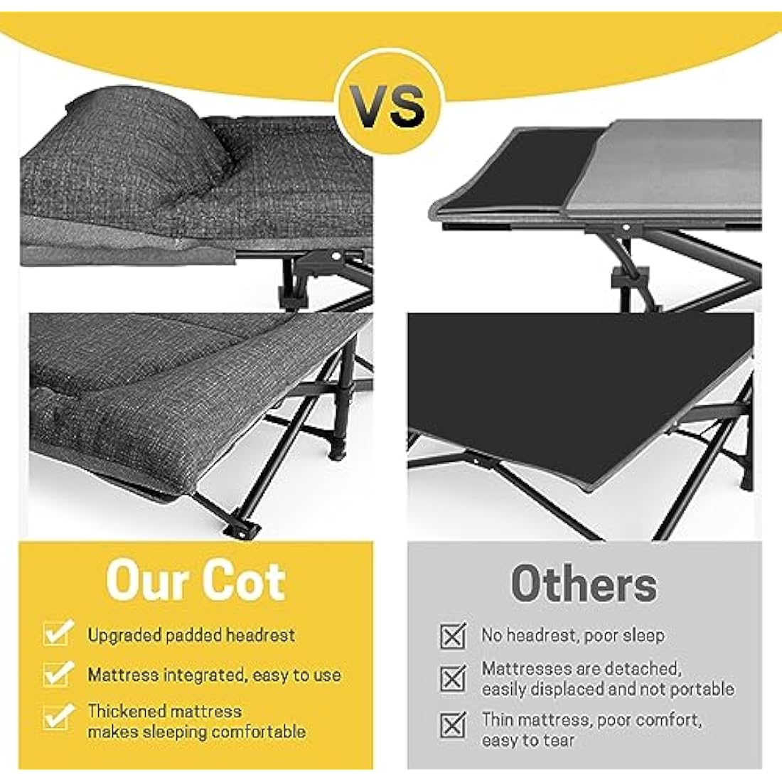 ATORPOK SHOP Camp Beds for Adults with Cushion and Pillow, Portable Travel Camping Cot for Sleeping, Lightweight Tent cot with Carry Bag Supports 450 lbs (Gray)