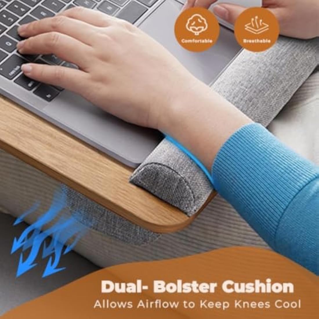 Laptop Tray with Pillow Cushion - Adjustable Lap Desk for Bed & Sofa - Built-in Mouse Pad, Wrist Rest & Phone Holder - Fits Up to 17" Laptops - Portable Writing & Gaming Tray