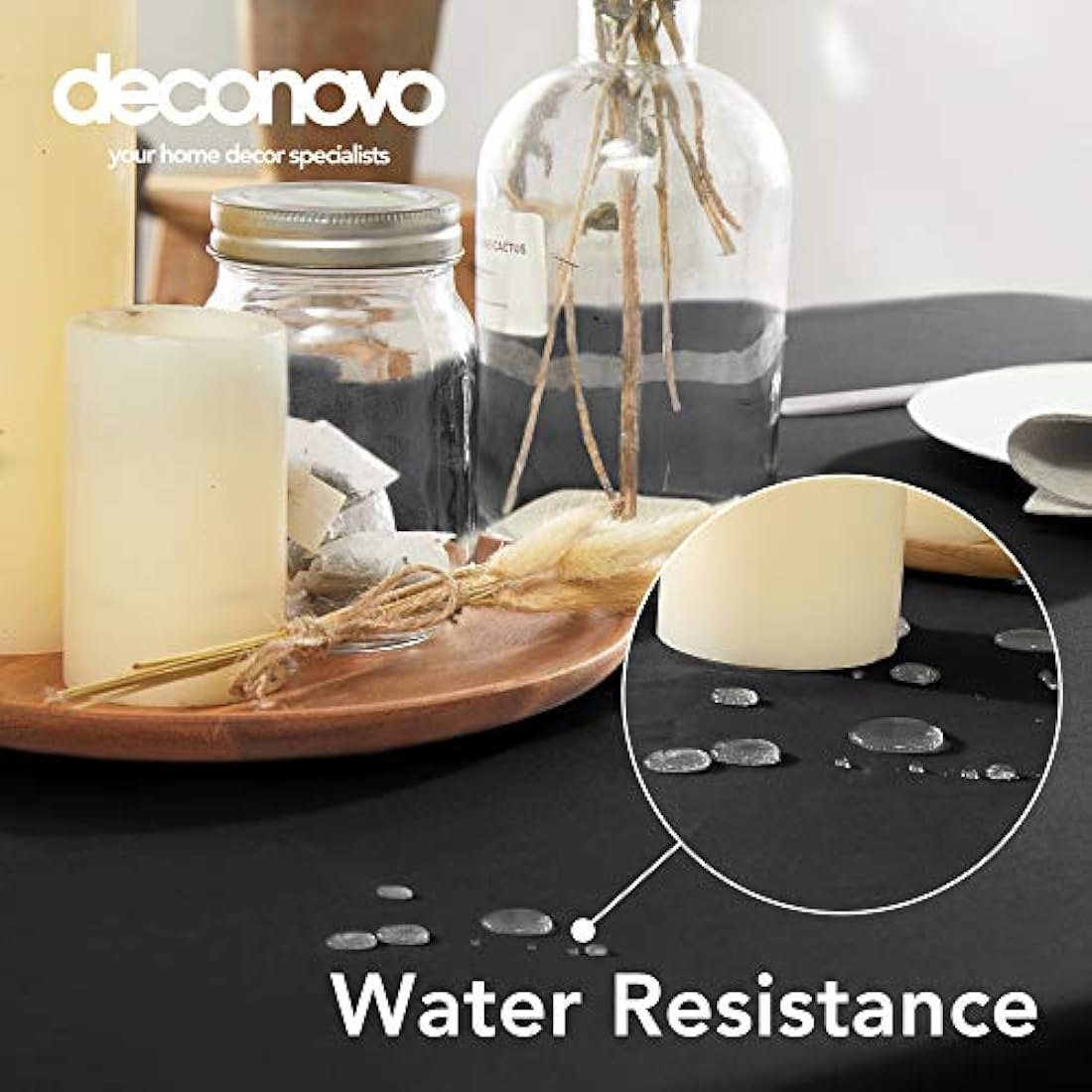 Deconovo Halloween Decorations Table Cloth Oxford Tablecloth Wipeable Plain Rectangle Tablecloth for Outdoors 137x200cm(54x79in) Black