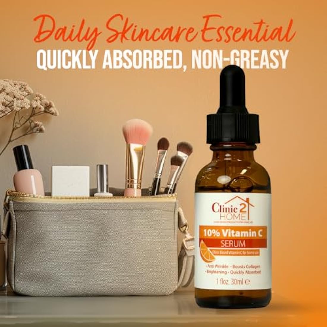 Clinic2Home Vitamin C Serum for Face - Powerful 10% Vit C Serum for Dark Spots, Wrinkles & Fine Lines - Anti Aging, Collagen Boosting & Skin Brightening Pure Vitamin C Facial Serum Skin Care