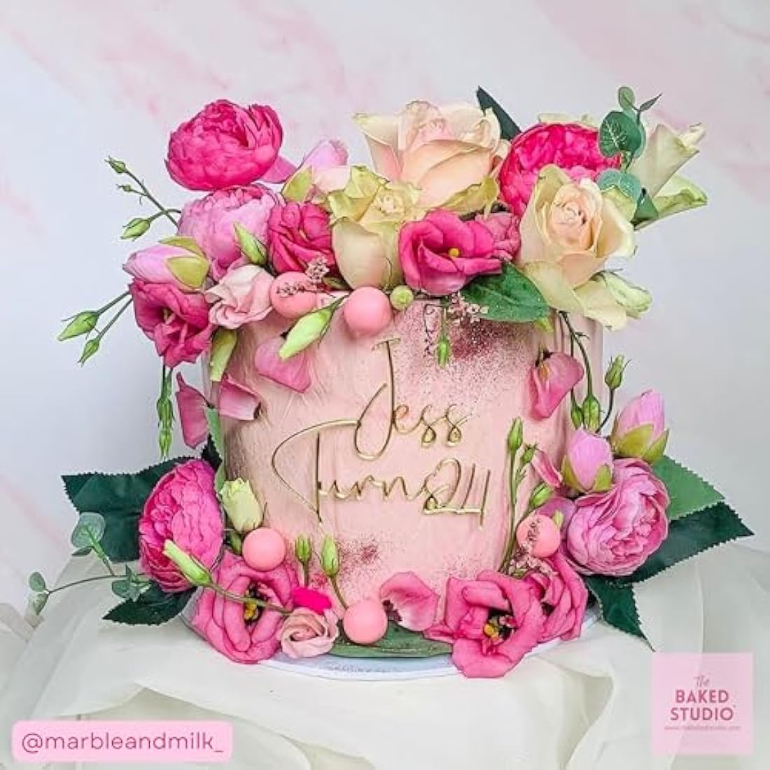 The Baked Studio - Silk Peony and Tea Rose Artificial Bouquet 9 Heads Realistic Fake Plant for DIY Craft Cake Living Room Home Wedding Decoration (LIGHT ROSE)