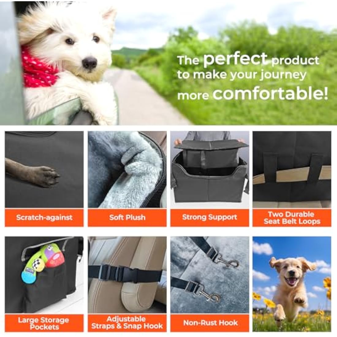 Babenest Dog Booster Car Seat, Extra Stable Pet Booster for Small to Medium-Sized Dogs Cats with Safety Leash, Washable Puppy Travel Car Seat Protector with Storage Pocket for Back Front Seat(M Black）