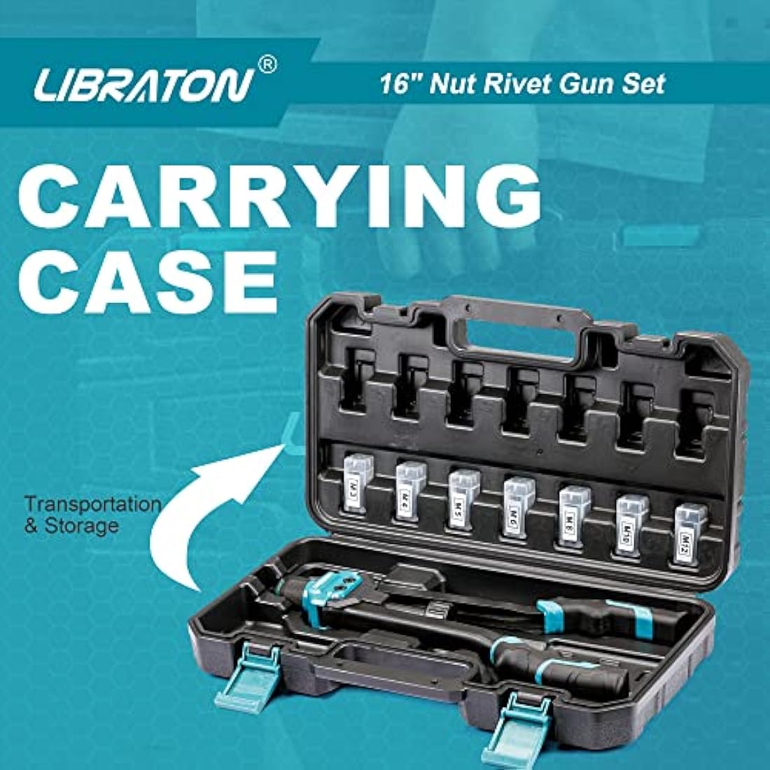Libraton 16" Rivet Nut Tool, Rivet Nut Gun, Hand Rivet Nut Setter with 70PCS Rivet Nuts, 7PCS Metric Interchangeable Mandrels and Carrying Case, Easy Replace