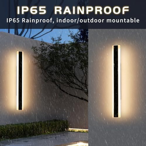 Mikeru IP65 Outdoor Wall Lights, 80CM LED Long Wall Light 2Pack 28W Modern Garden Wall Lights Mains Powered 3000K Warm White Garden Fence Lights Hard-Wired for Exterior Walls, Courtyards