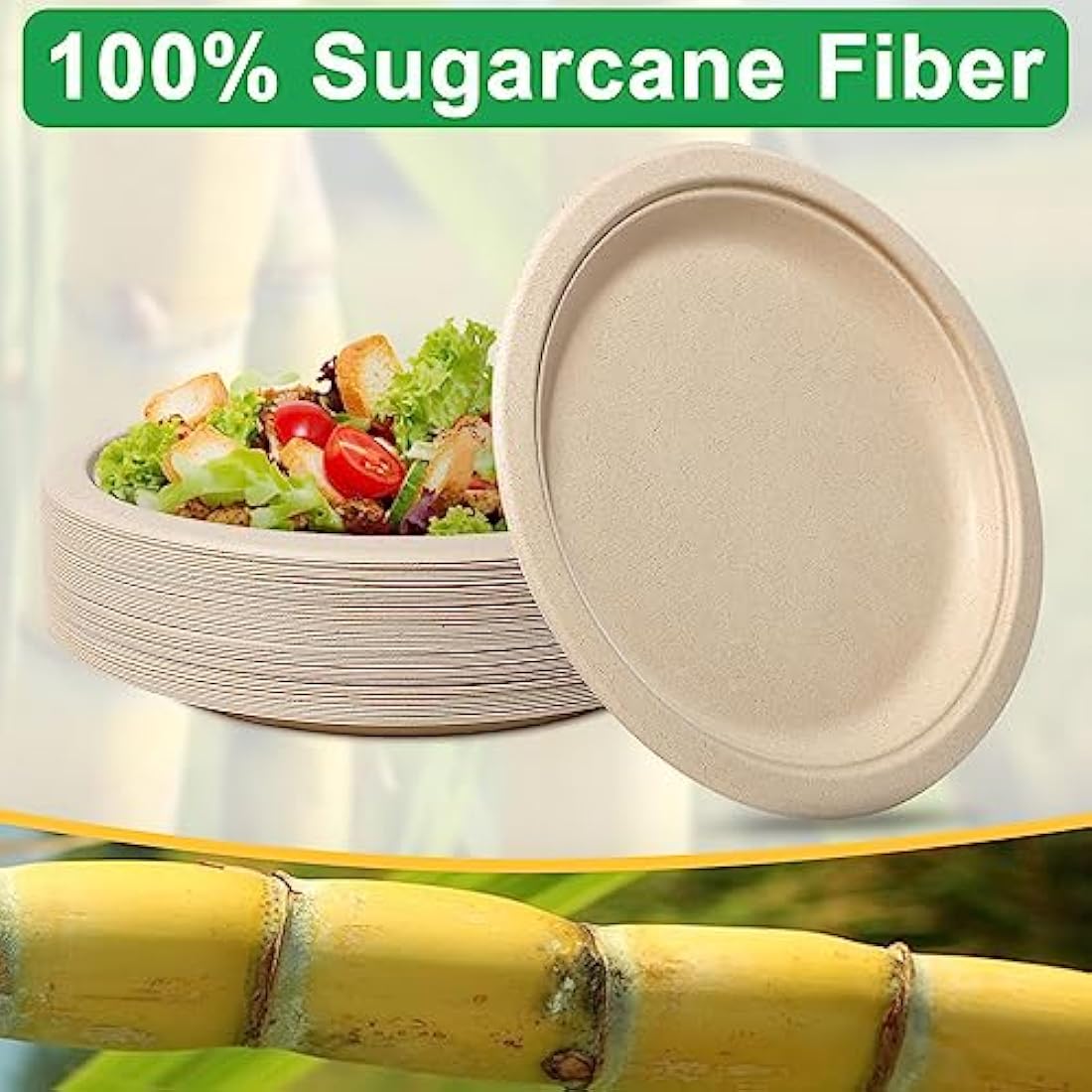 Rigid Disposable Paper Plates Brown 9 inch 150 Pack Eco-Friendly, Sugarcane Strong Heavy Duty Large Plates Compostable Dishes Tray for Party BBQ