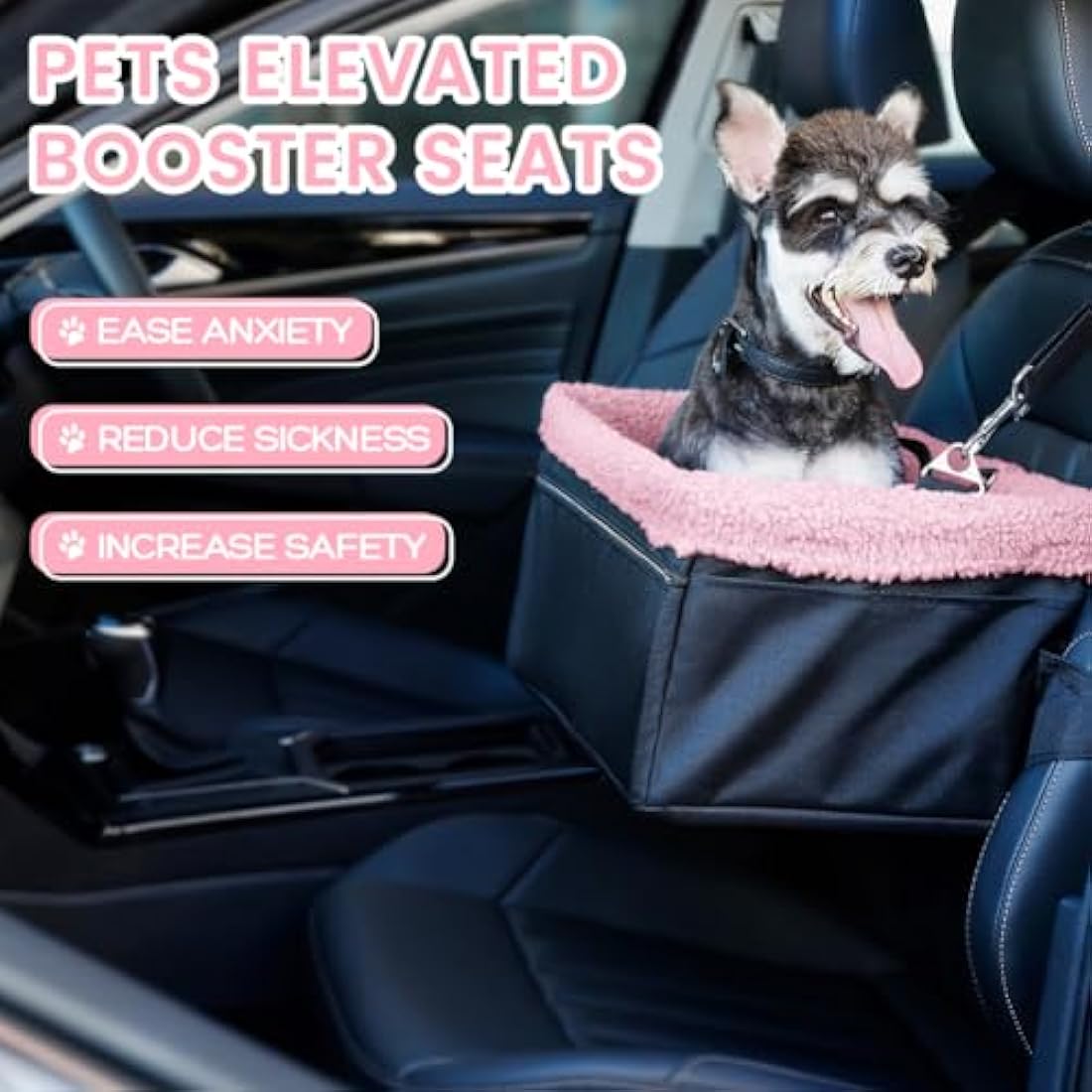 UNICITII Dog Car Seat for Small Dog, Raised Dog Booster Seat with Metal Frame, Puppy Car Booster Seat for Pets Small Dogs Cats
