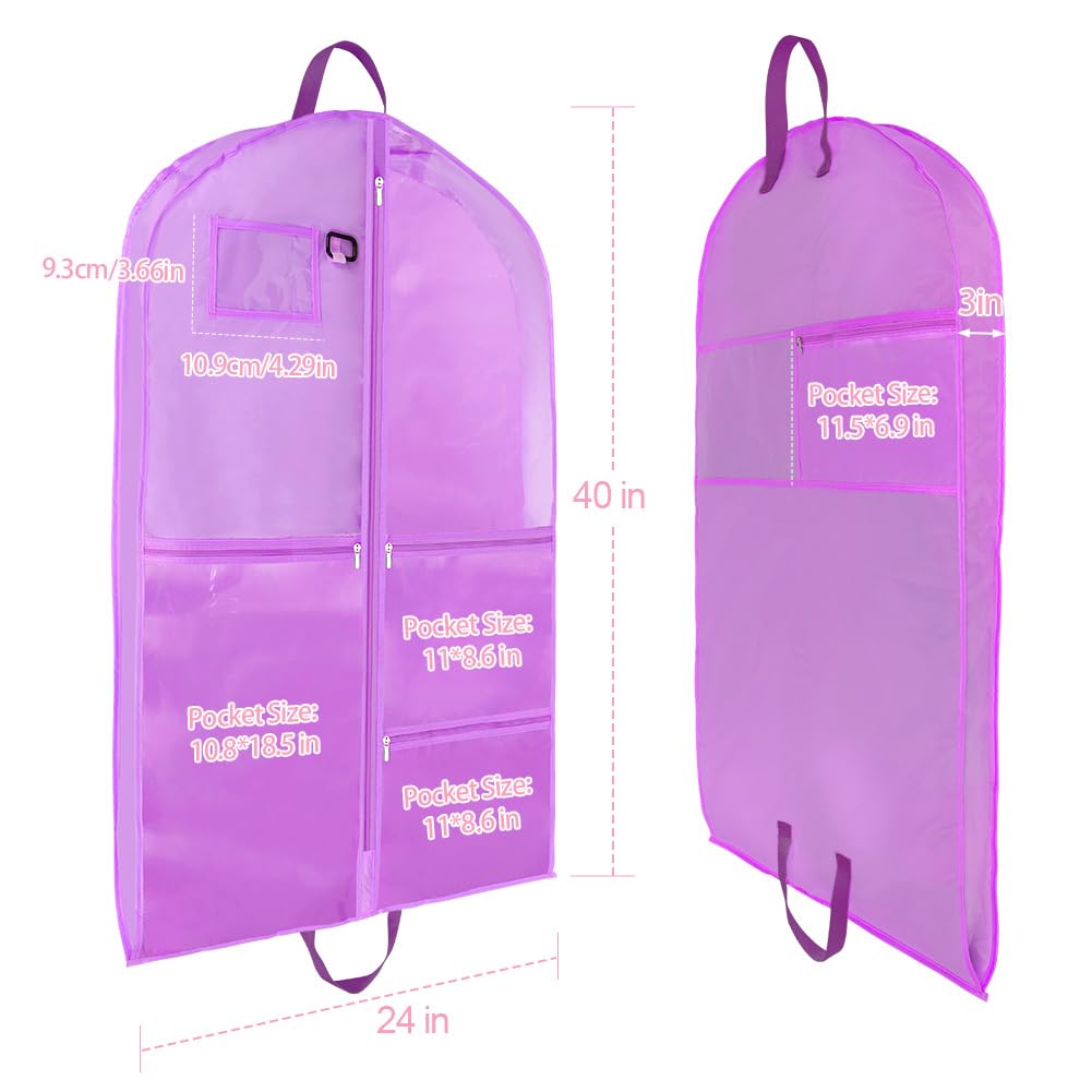 OSDUE Clothes Covers, 40 inch WaterproofHanging Garment Bags with 5 Zipper Pocket and ID Slot Pockets Foldable Kids Dance Costume Garment Bag Travel